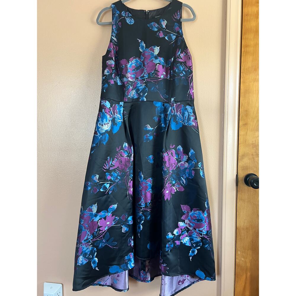 Tahari Arthur S Levine Black Floral Jacquard Hi Low Fit Flare Dress Plus Size 16